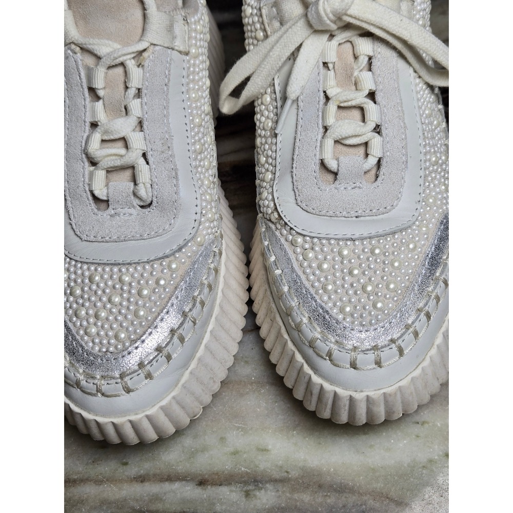Dolce Vita Dolen Pearl Embellished Platform Sneakers Cream Silver Womens Shoes - Picture 10 of 10